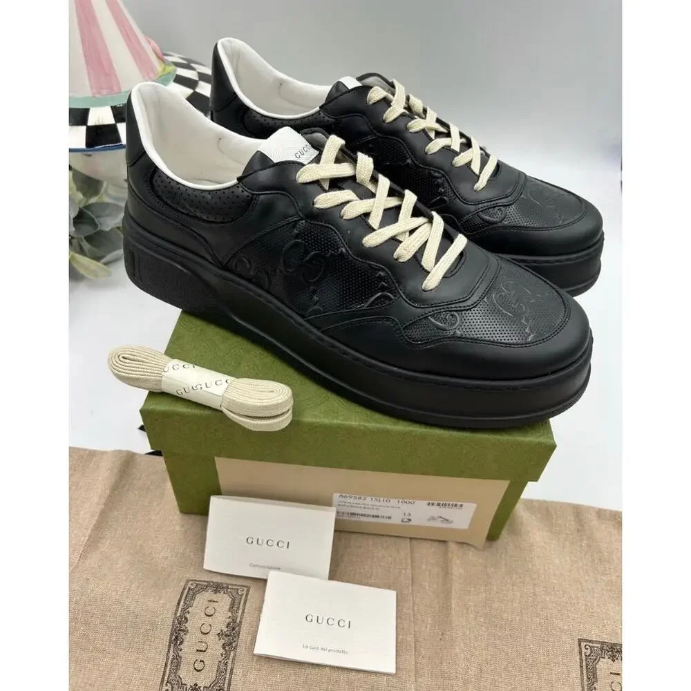 Men's Gucci, Gigi embossed leather sneakers size 13 fits 13.5 US made in Italy